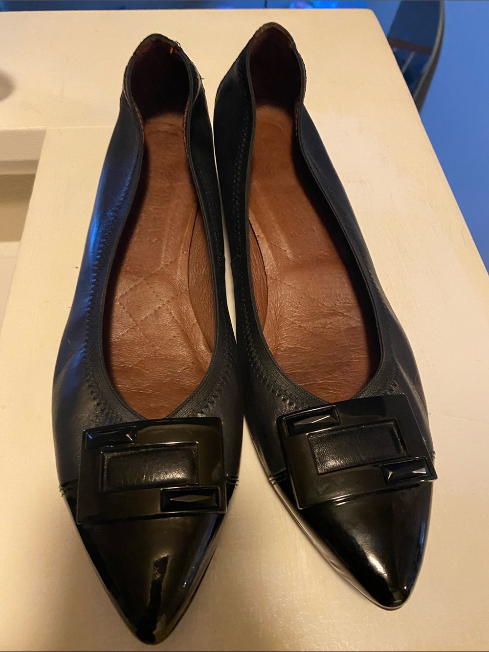 Elegant Black Pointed-Toe Women's Flats with Decorative Buckle
